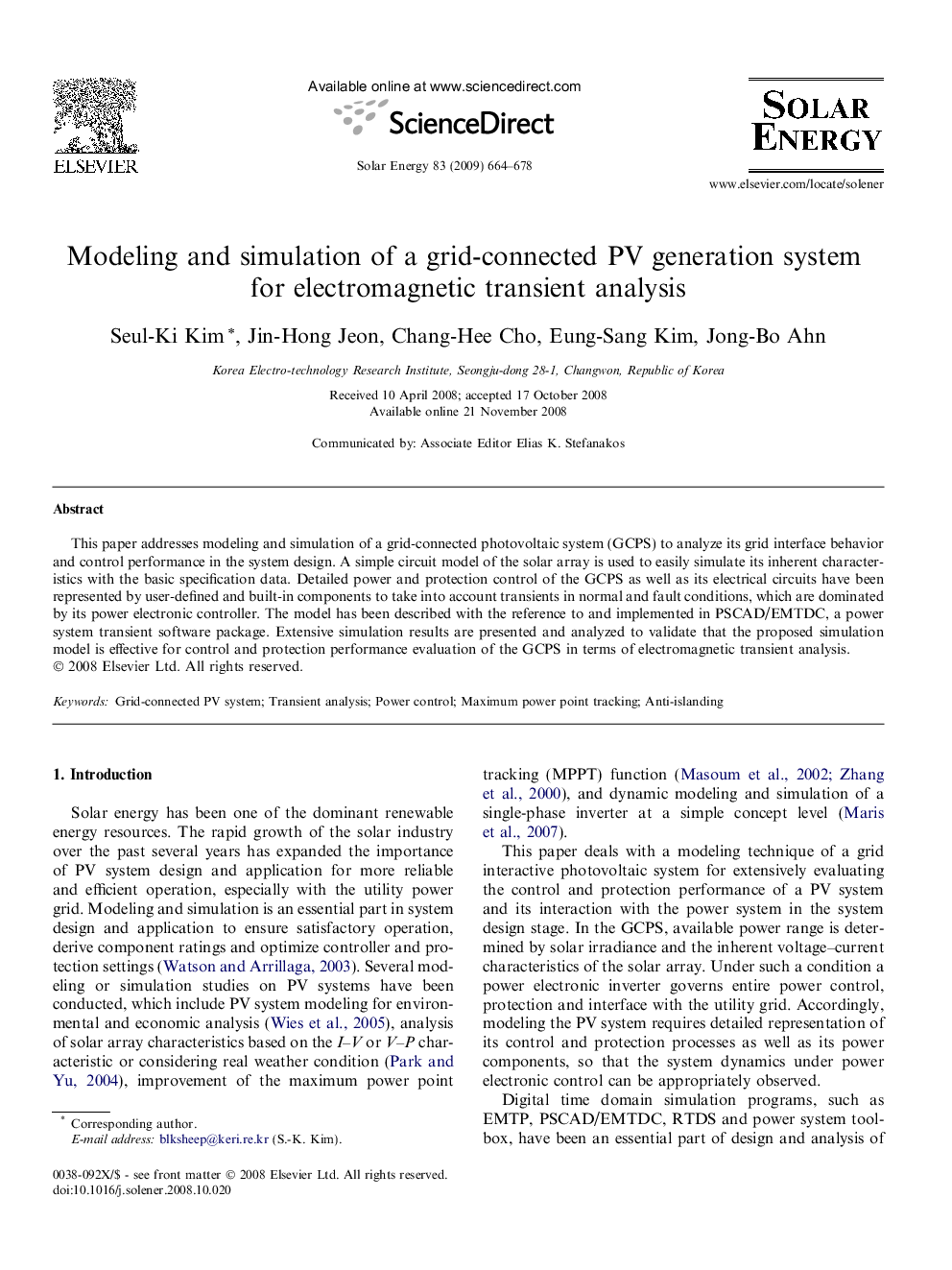 Modeling and simulation of a grid-connected PV generation system for electromagnetic transient analysis