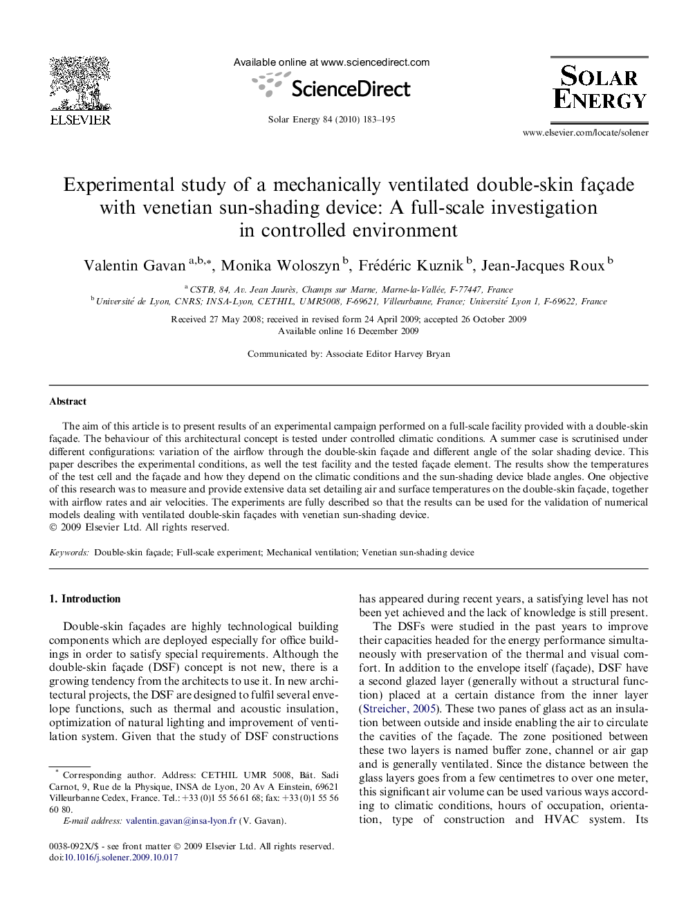 Experimental study of a mechanically ventilated double-skin façade with venetian sun-shading device: A full-scale investigation in controlled environment