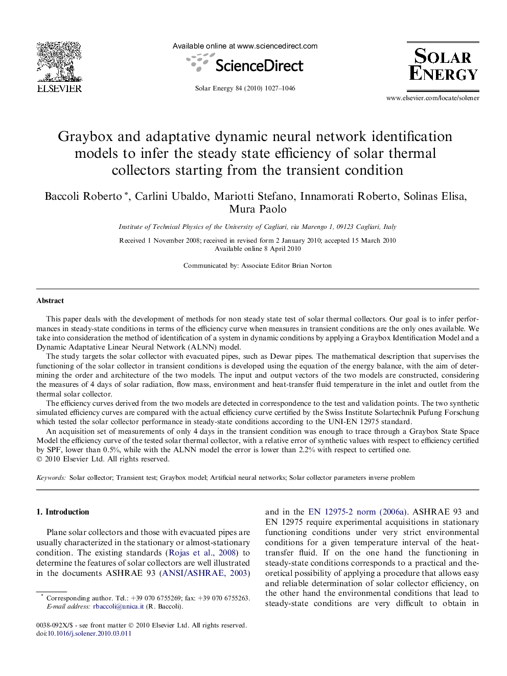 Graybox and adaptative dynamic neural network identification models to infer the steady state efficiency of solar thermal collectors starting from the transient condition