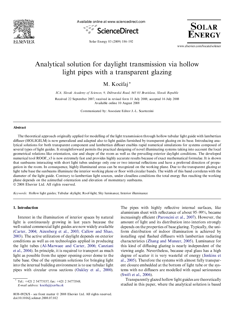 Analytical solution for daylight transmission via hollow light pipes with a transparent glazing