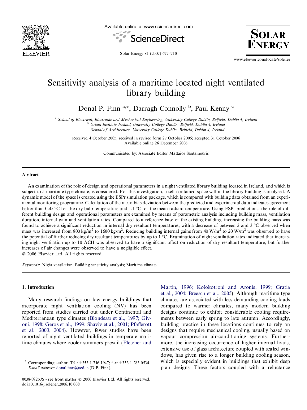 Sensitivity analysis of a maritime located night ventilated library building