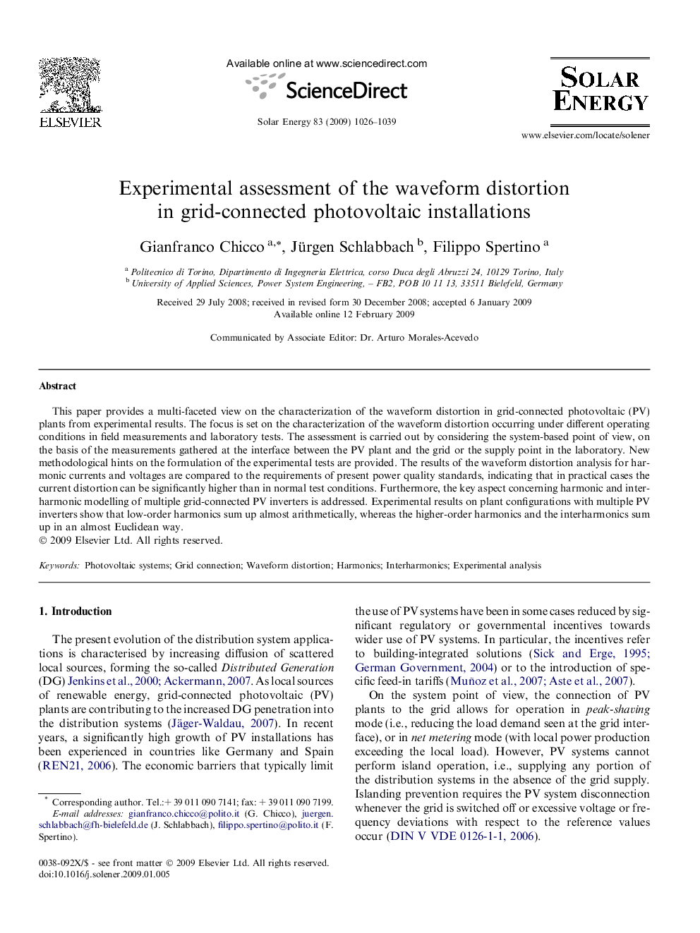 Experimental assessment of the waveform distortion in grid-connected photovoltaic installations