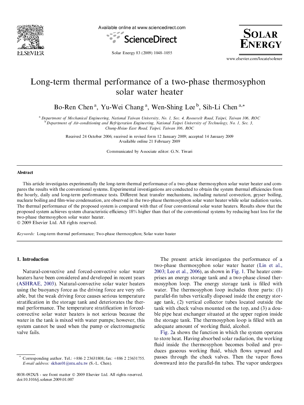 Long-term thermal performance of a two-phase thermosyphon solar water heater