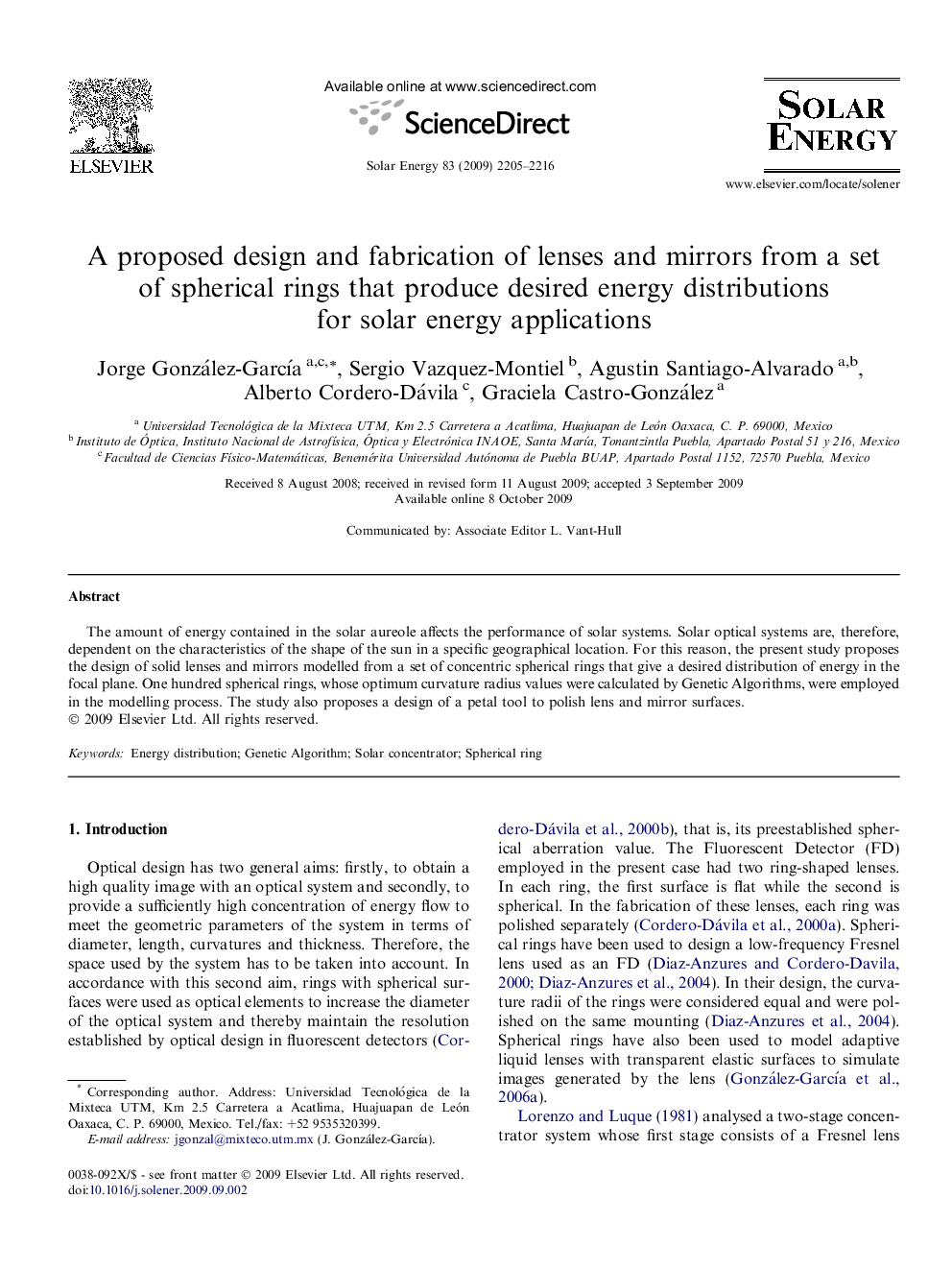 A proposed design and fabrication of lenses and mirrors from a set of spherical rings that produce desired energy distributions for solar energy applications