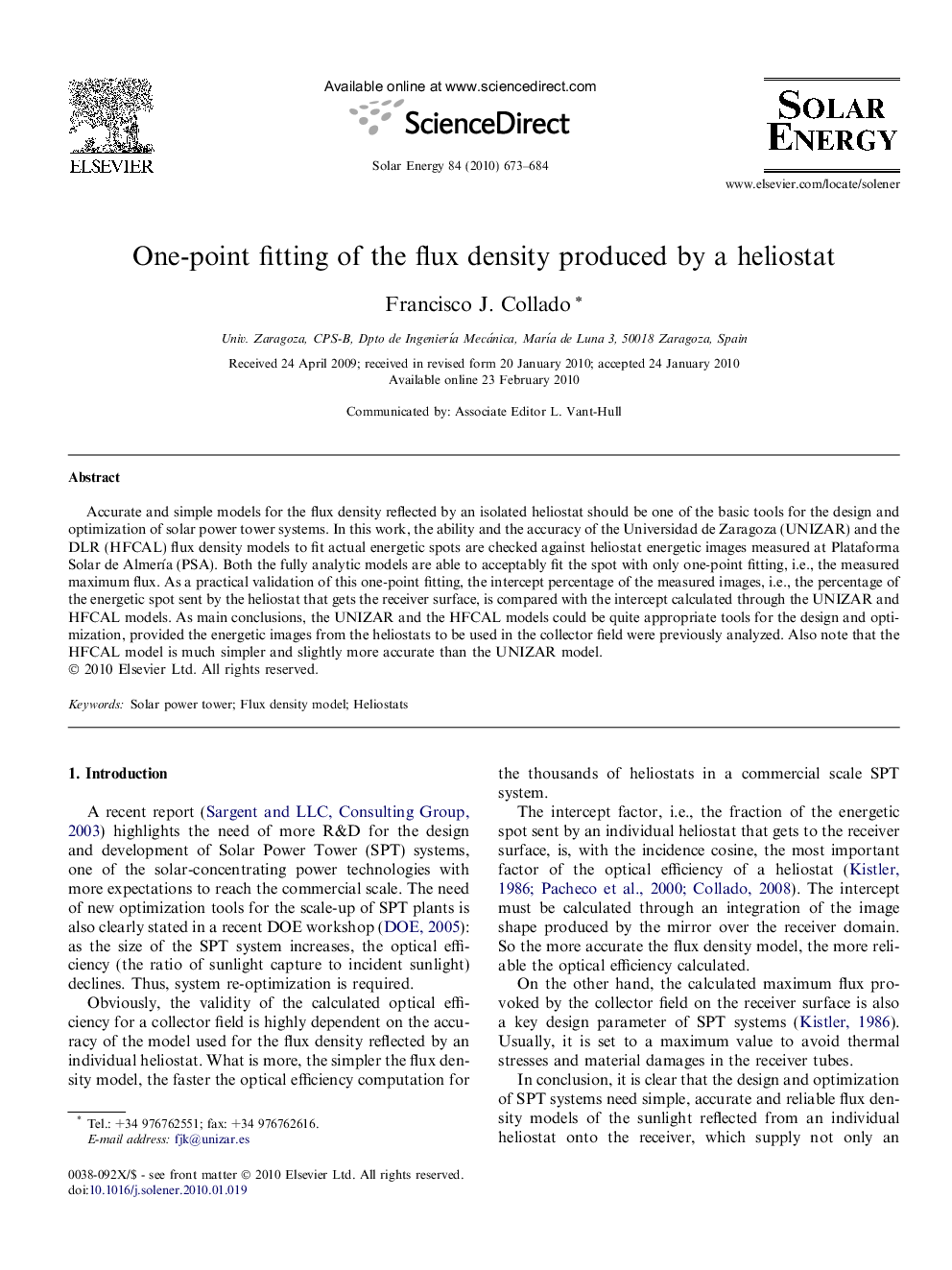 One-point fitting of the flux density produced by a heliostat