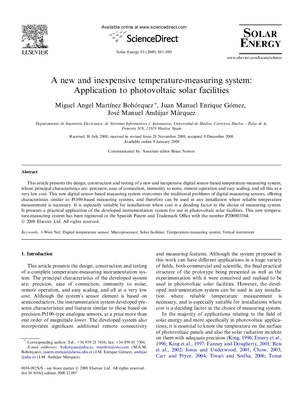 A new and inexpensive temperature-measuring system: Application to photovoltaic solar facilities