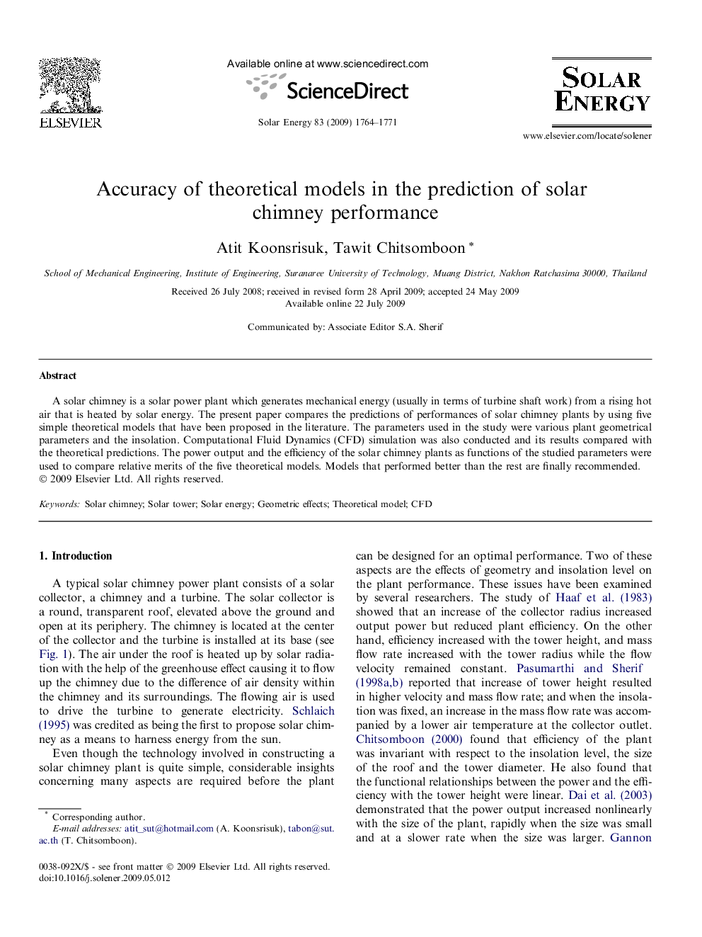 Accuracy of theoretical models in the prediction of solar chimney performance