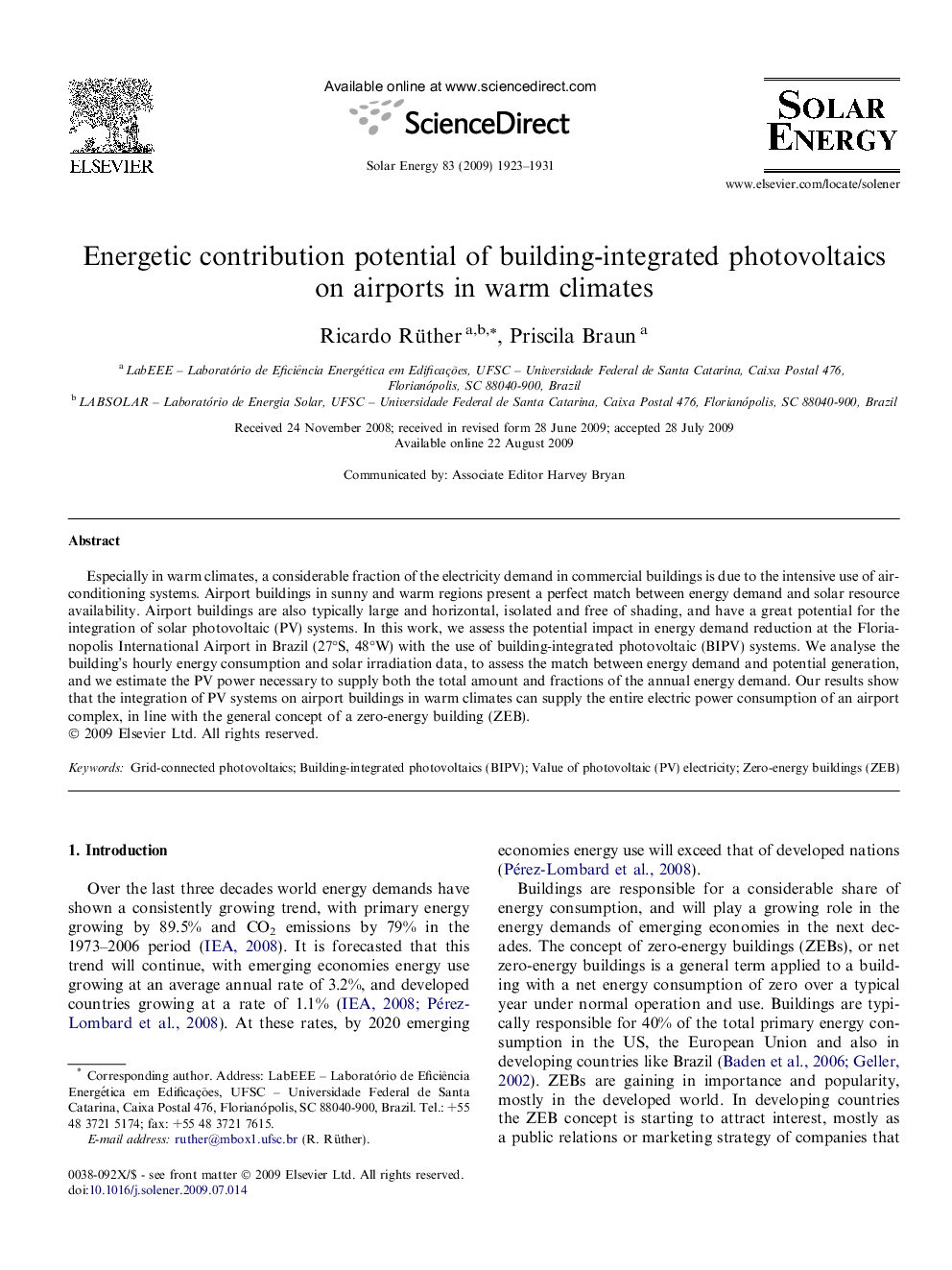 Energetic contribution potential of building-integrated photovoltaics on airports in warm climates