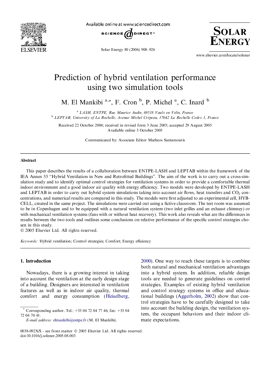 Prediction of hybrid ventilation performance using two simulation tools