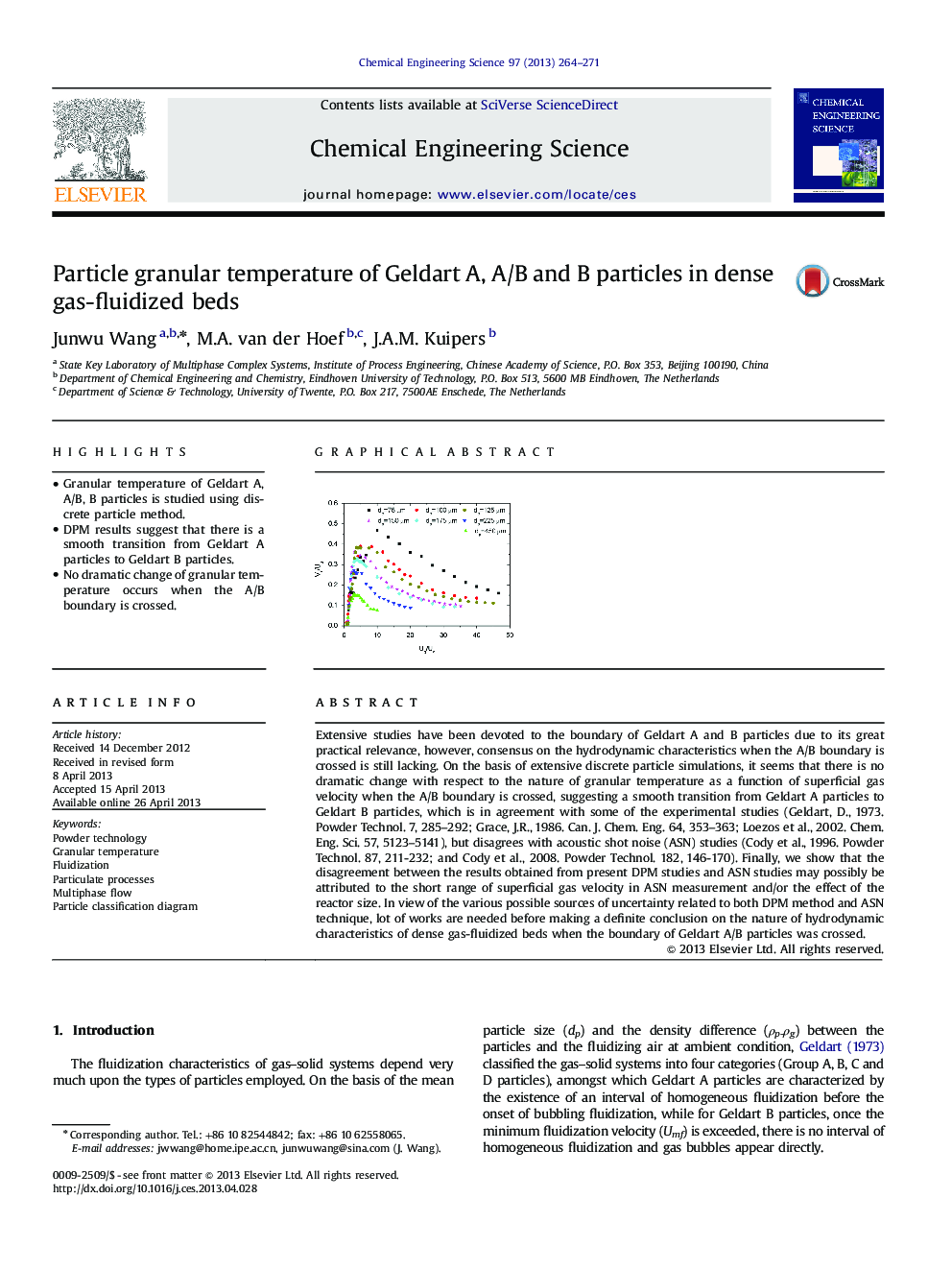 Particle granular temperature of Geldart A, A/B and B particles in dense gas-fluidized beds