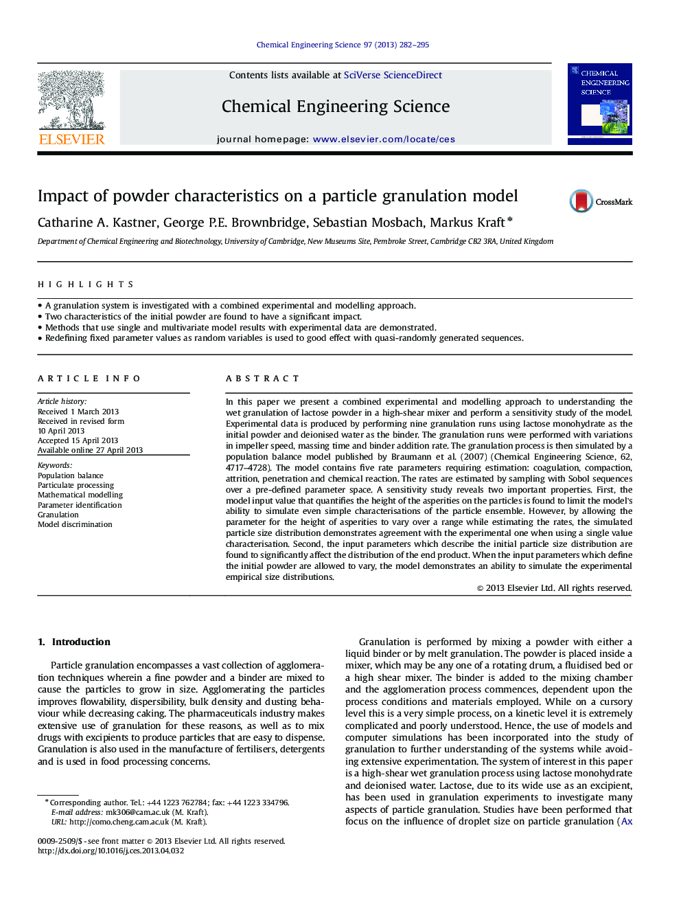 Impact of powder characteristics on a particle granulation model