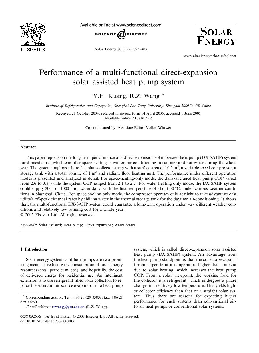 Performance of a multi-functional direct-expansion solar assisted heat pump system