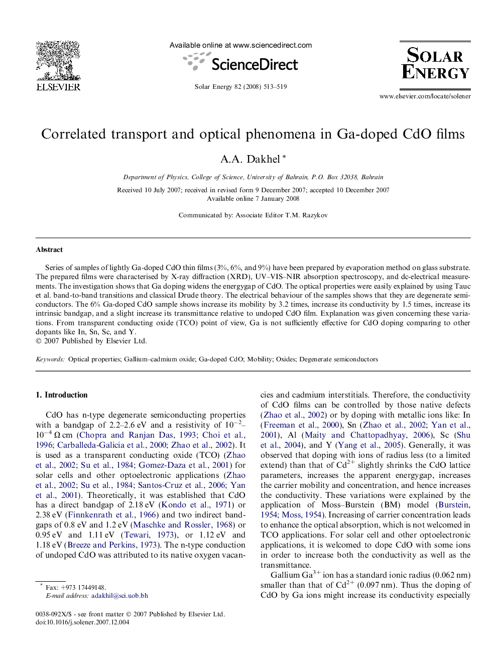 Correlated transport and optical phenomena in Ga-doped CdO films