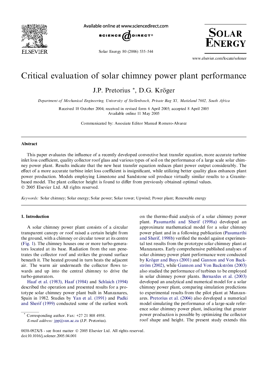 Critical evaluation of solar chimney power plant performance