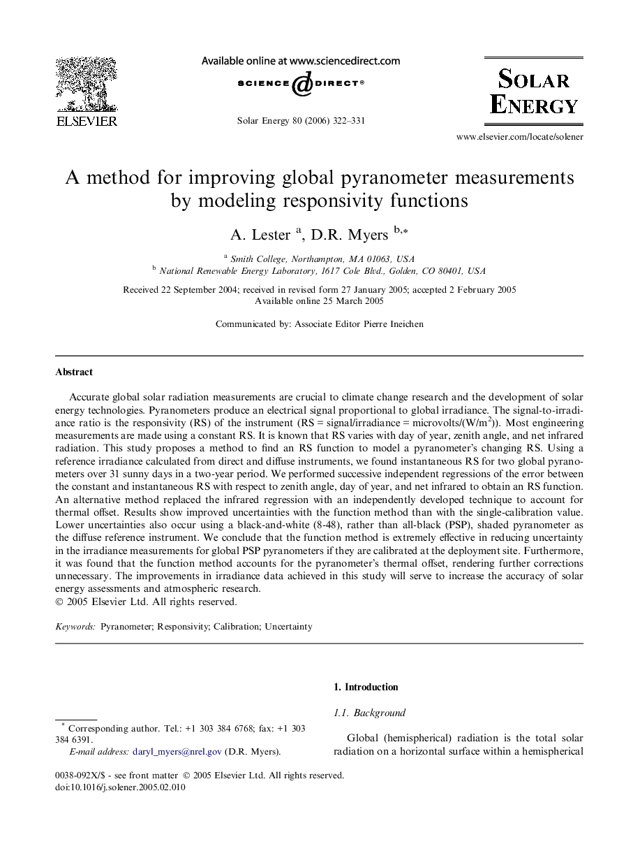 A method for improving global pyranometer measurements by modeling responsivity functions