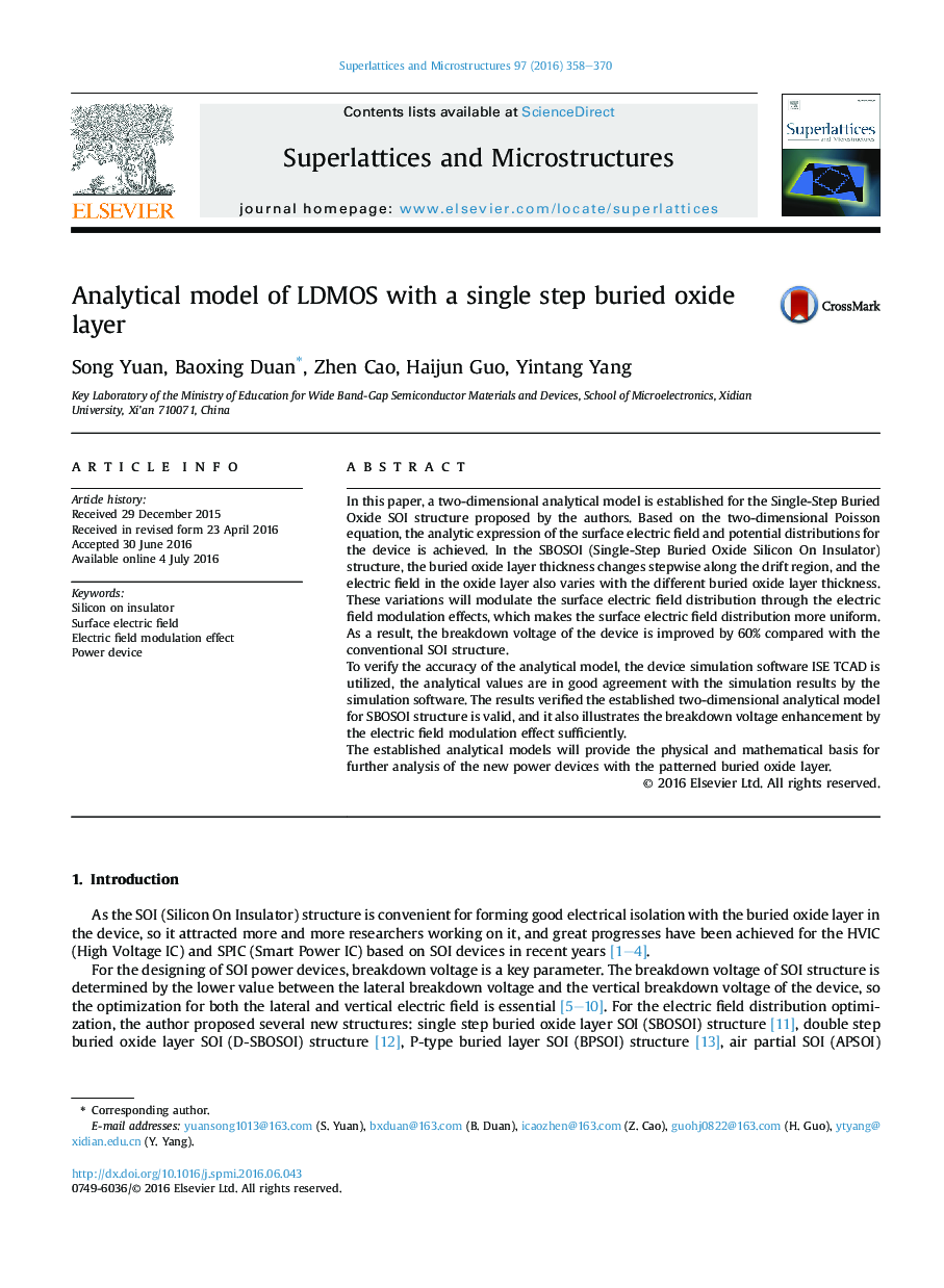 Analytical model of LDMOS with a single step buried oxide layer