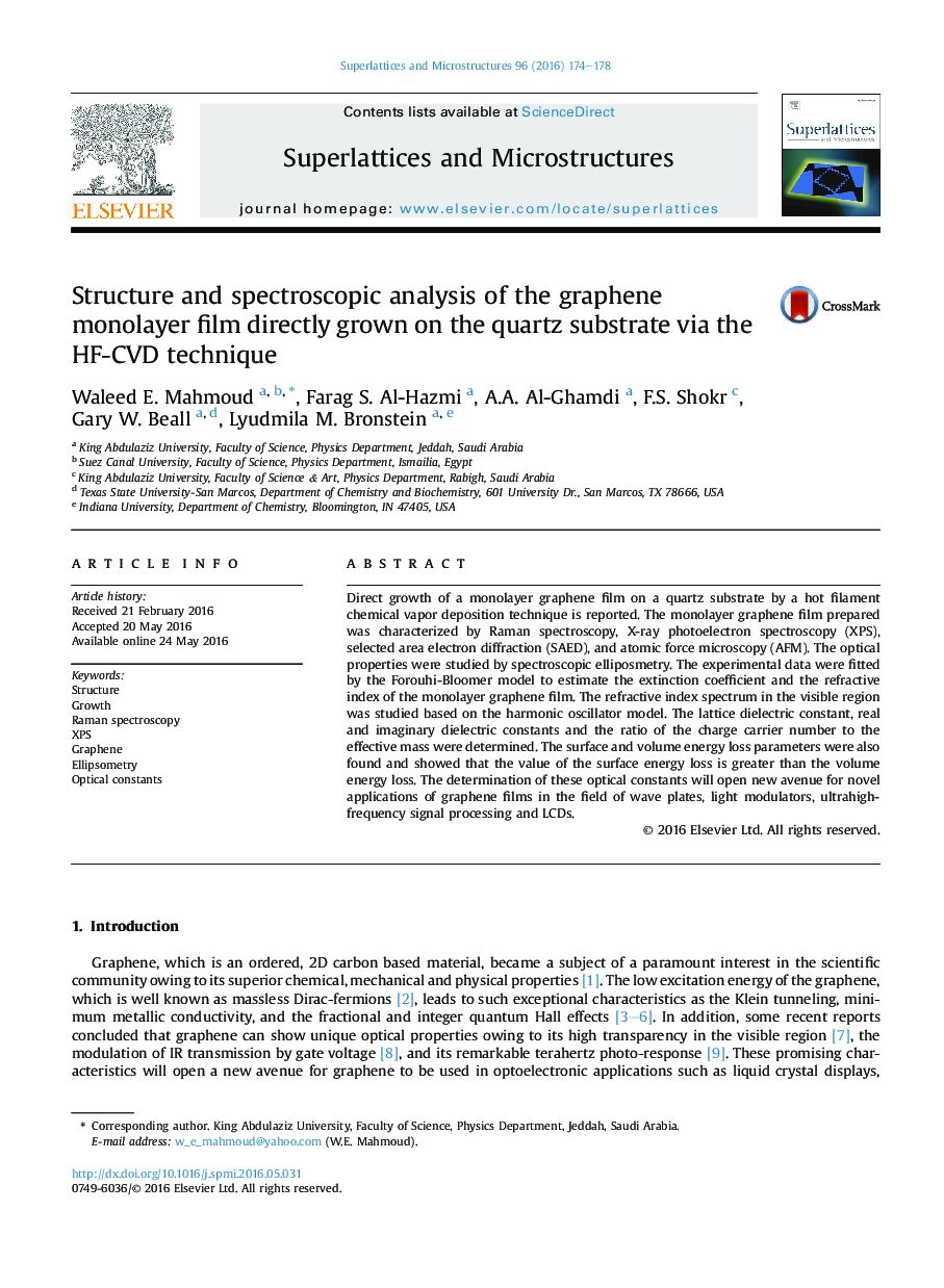 Structure and spectroscopic analysis of the graphene monolayer film directly grown on the quartz substrate via the HF-CVD technique