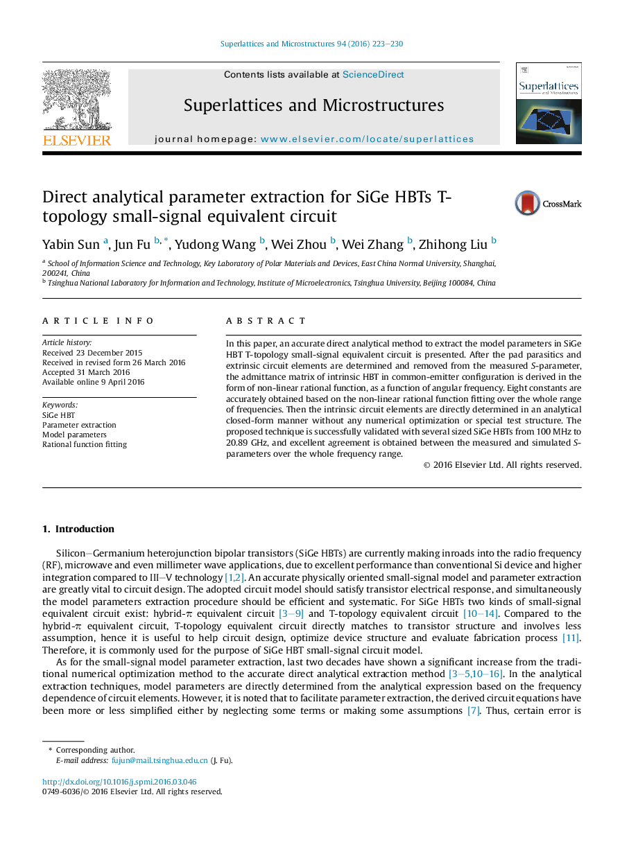 Direct analytical parameter extraction for SiGe HBTs T-topology small-signal equivalent circuit