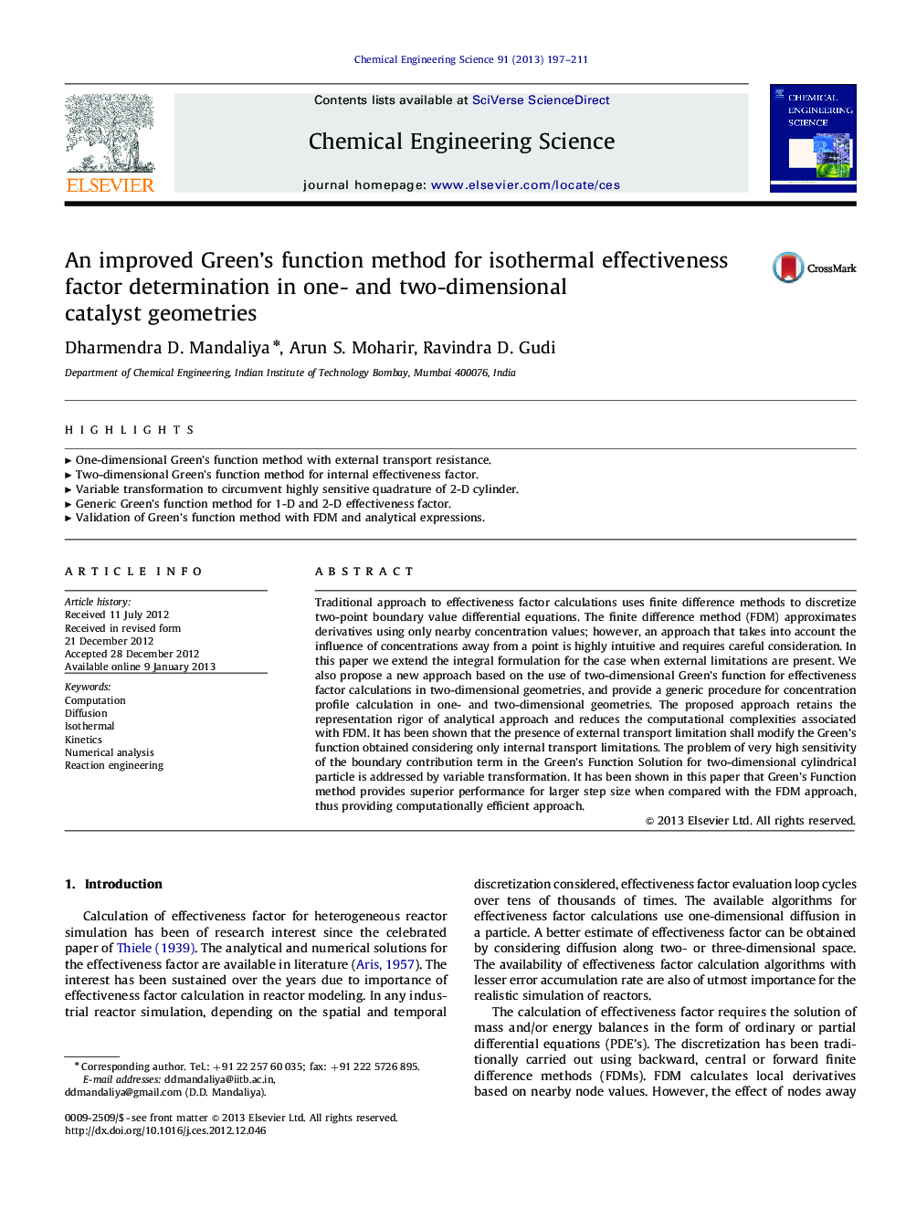 An improved Green's function method for isothermal effectiveness factor determination in one- and two-dimensional catalyst geometries