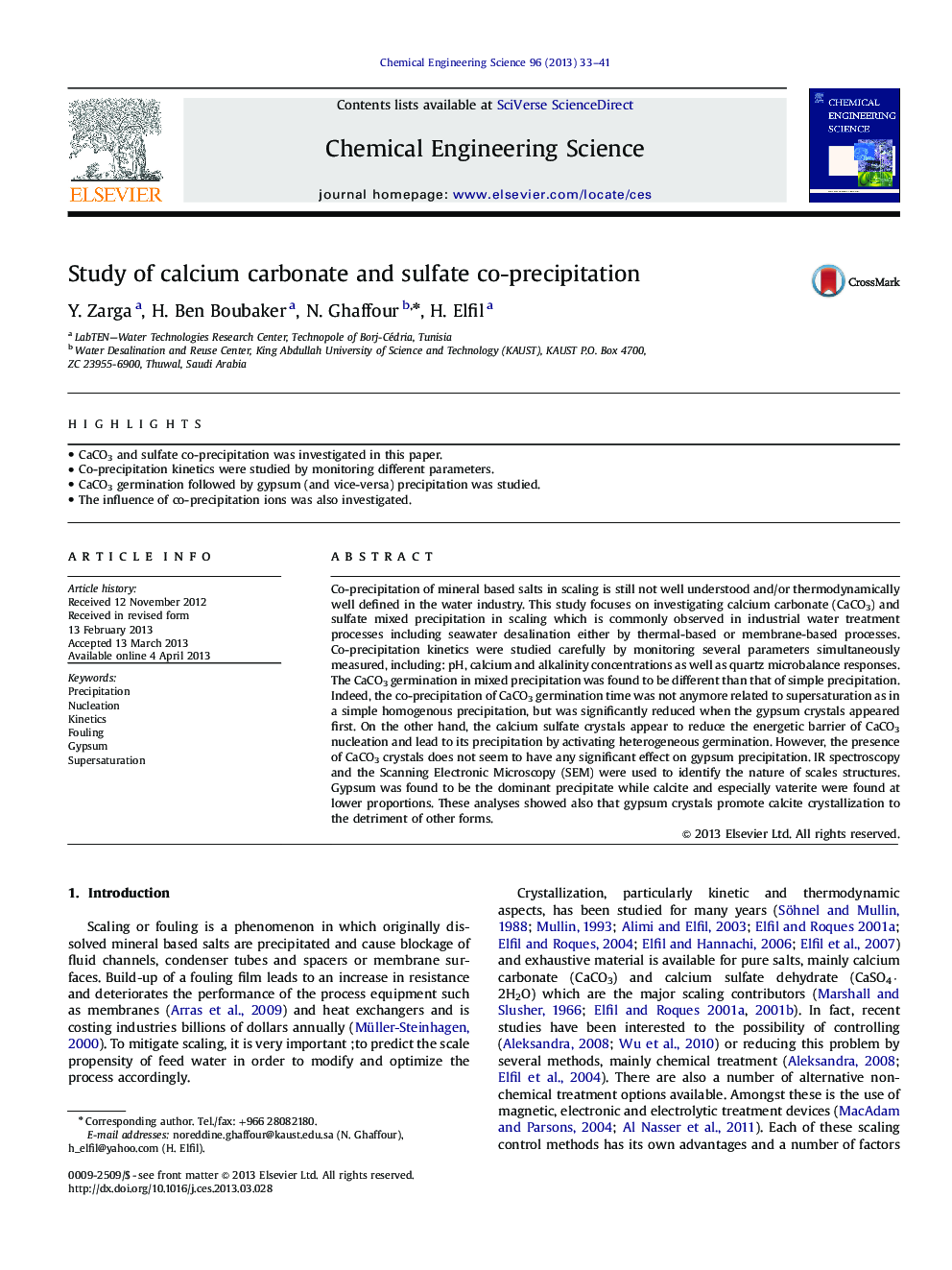 Study of calcium carbonate and sulfate co-precipitation