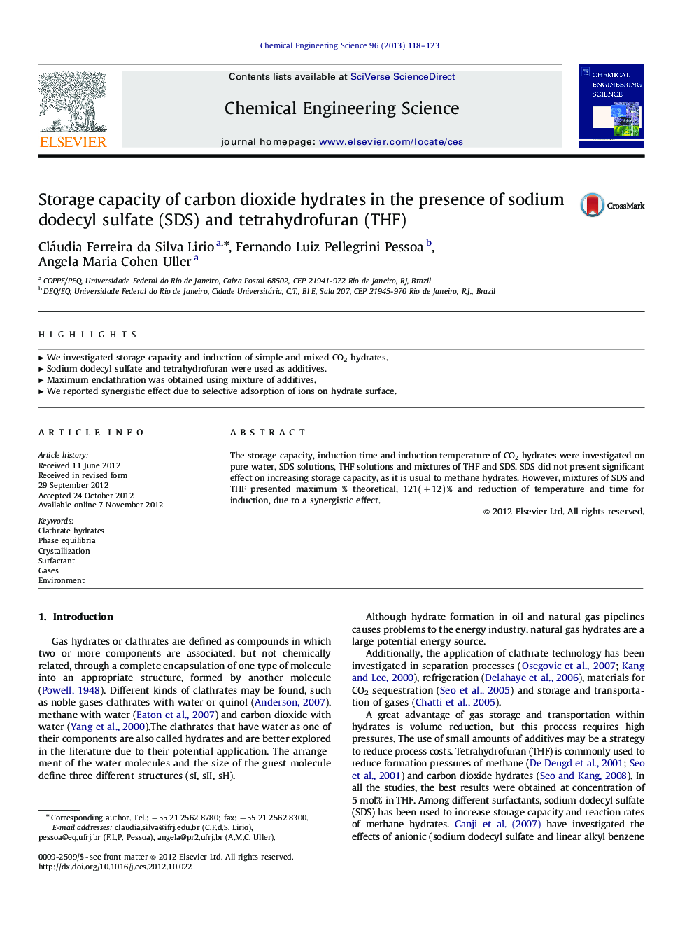 Storage capacity of carbon dioxide hydrates in the presence of sodium dodecyl sulfate (SDS) and tetrahydrofuran (THF)