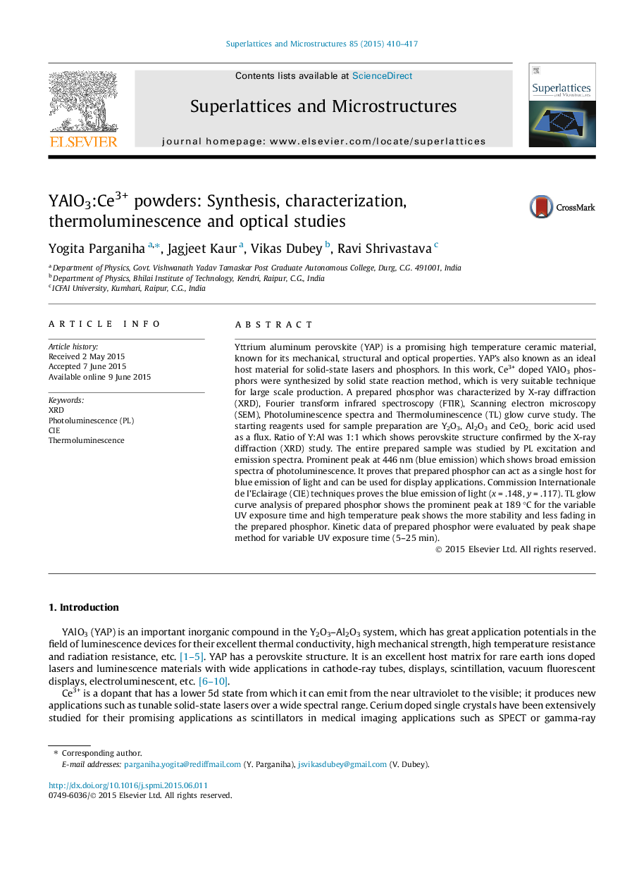 YAlO3:Ce3+ powders: Synthesis, characterization, thermoluminescence and optical studies