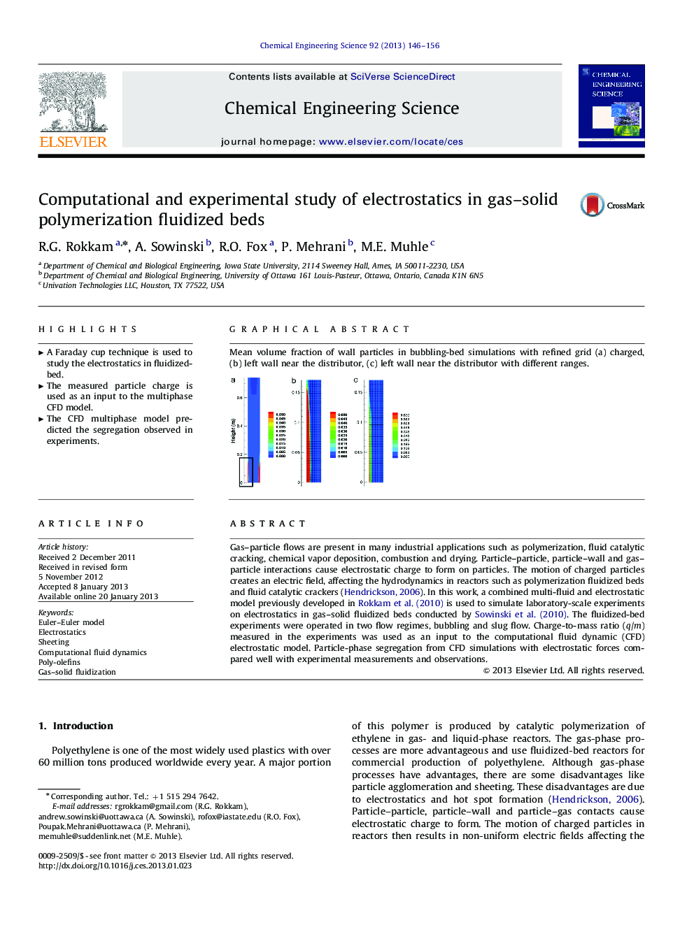 Computational and experimental study of electrostatics in gas–solid polymerization fluidized beds