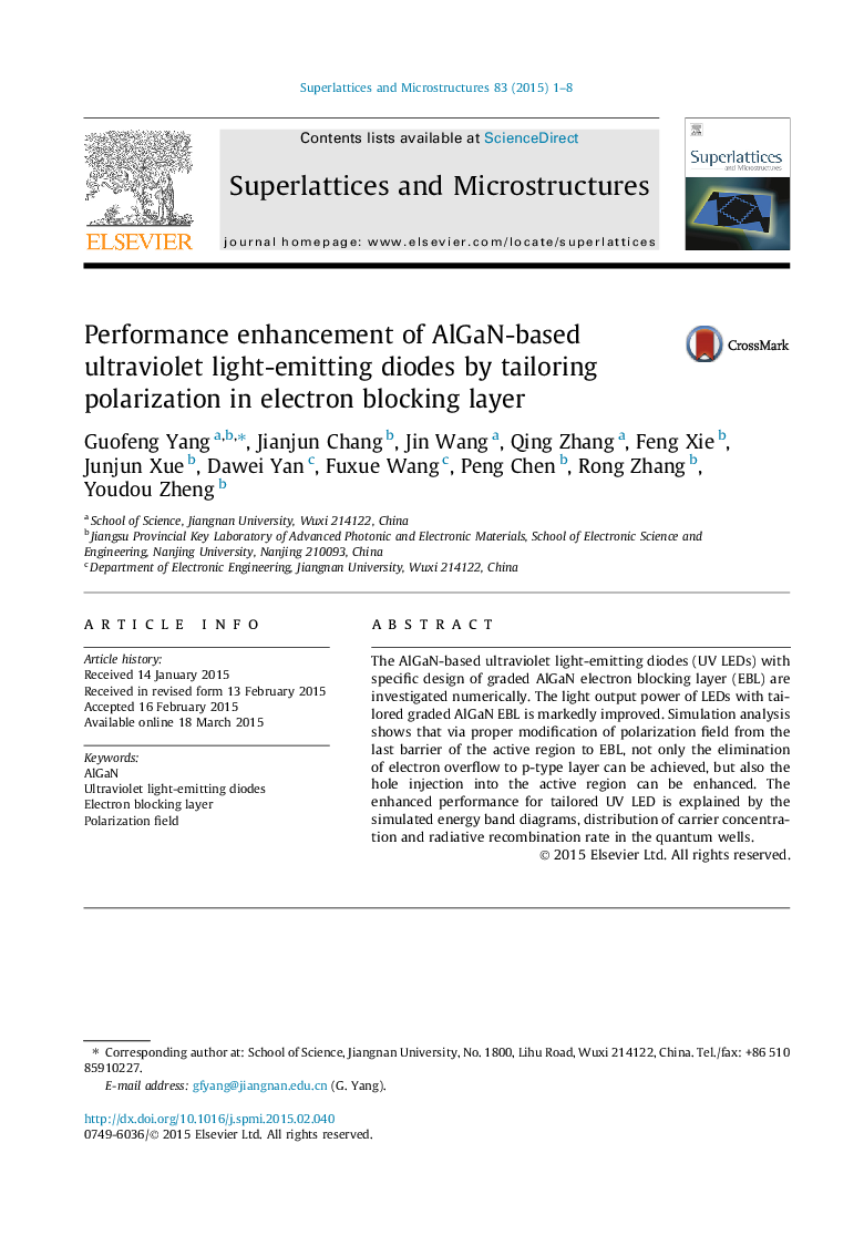 Performance enhancement of AlGaN-based ultraviolet light-emitting diodes by tailoring polarization in electron blocking layer