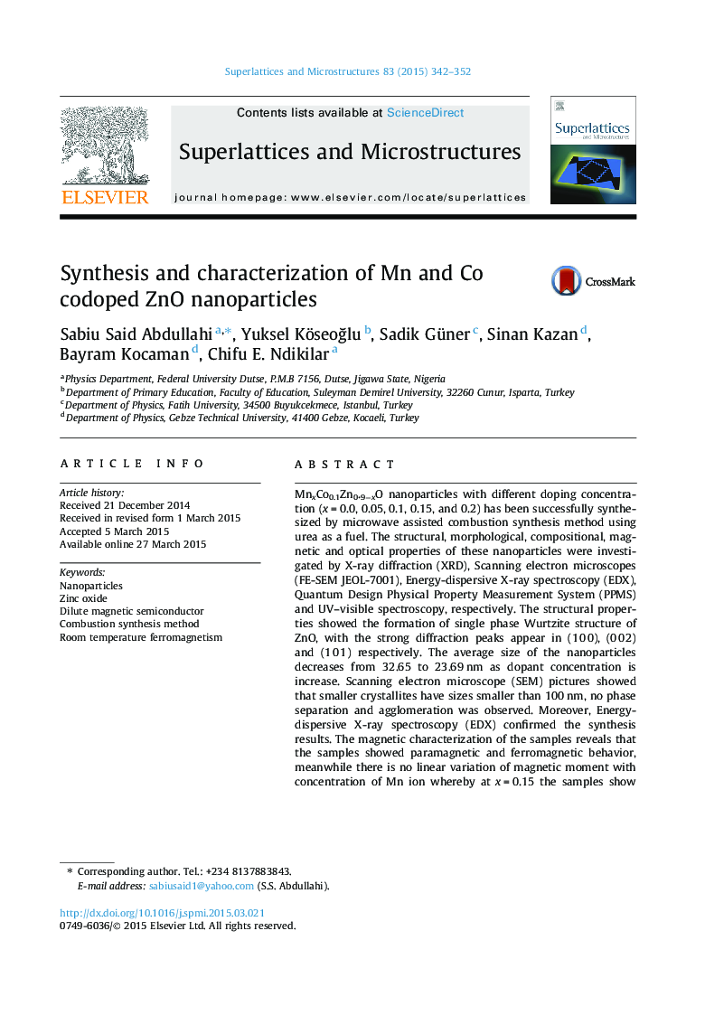 Synthesis and characterization of Mn and Co codoped ZnO nanoparticles