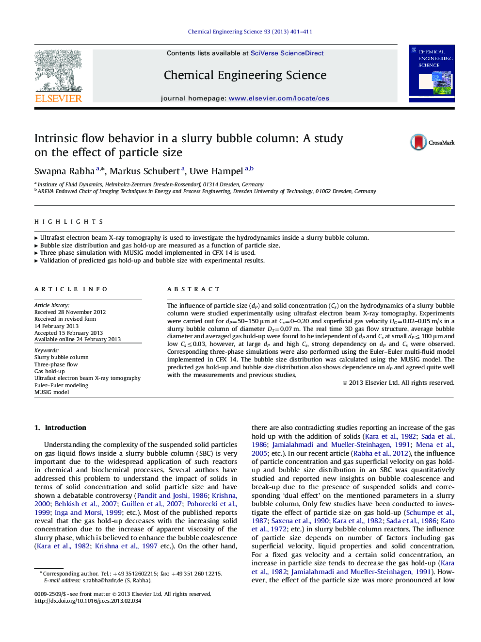 Intrinsic flow behavior in a slurry bubble column: A study on the effect of particle size