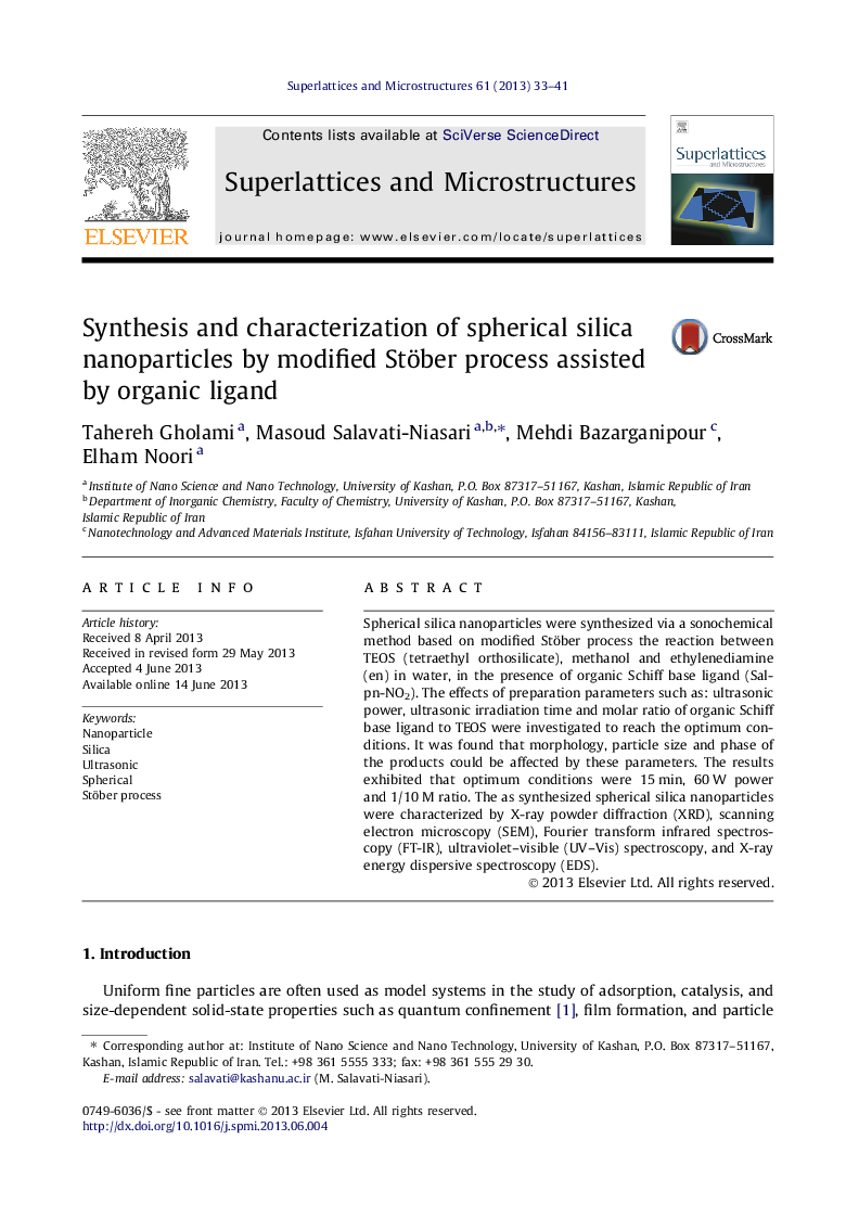 Synthesis and characterization of spherical silica nanoparticles by modified Stöber process assisted by organic ligand