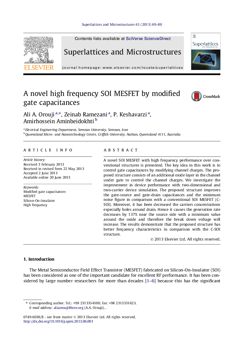 A novel high frequency SOI MESFET by modified gate capacitances