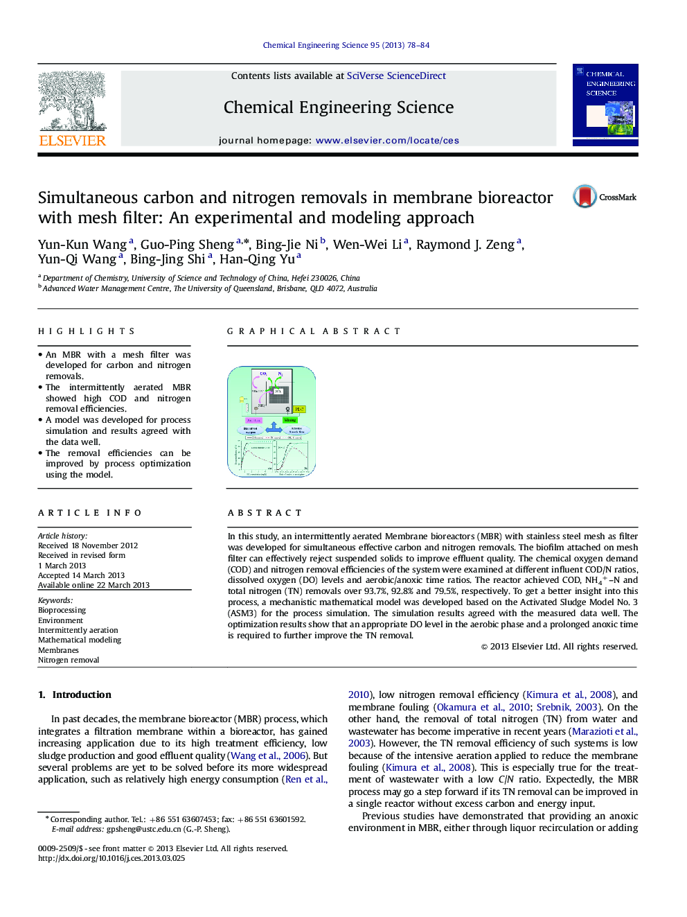 Simultaneous carbon and nitrogen removals in membrane bioreactor with mesh filter: An experimental and modeling approach