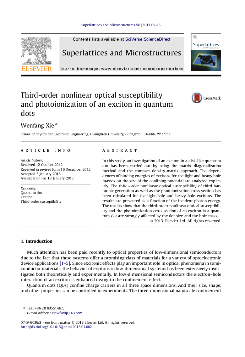 Third-order nonlinear optical susceptibility and photoionization of an exciton in quantum dots