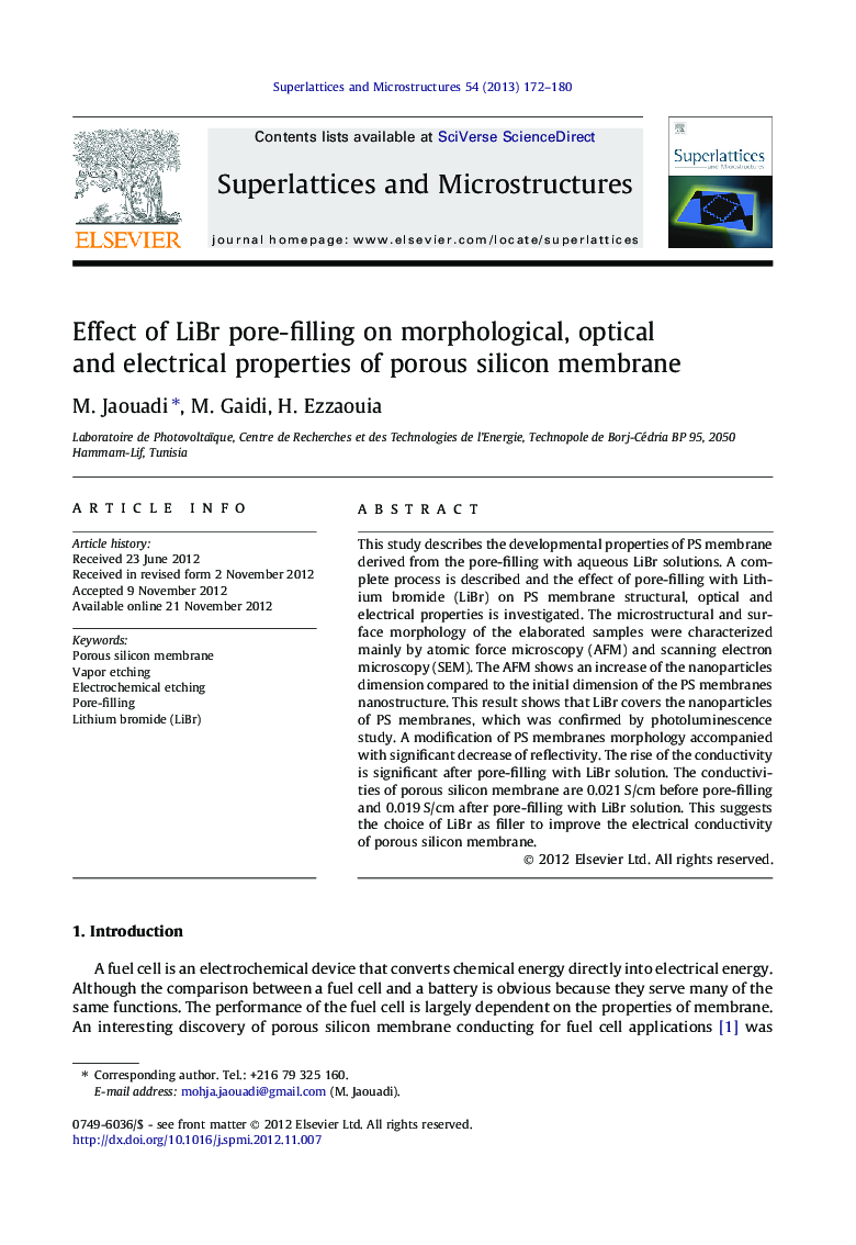 Effect of LiBr pore-filling on morphological, optical and electrical properties of porous silicon membrane