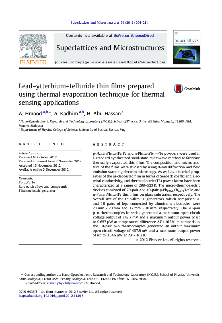 Lead-ytterbium-telluride thin films prepared using thermal evaporation technique for thermal sensing applications