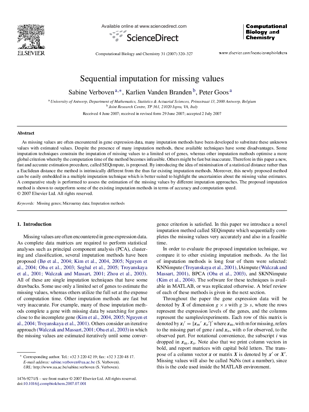 Sequential imputation for missing values