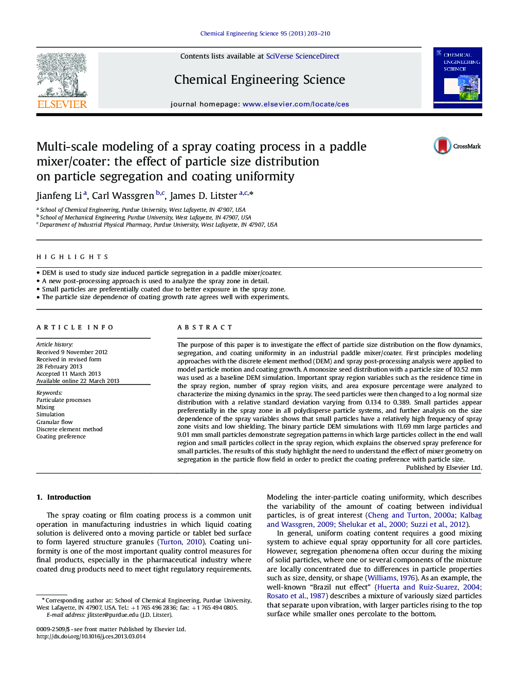 Multi-scale modeling of a spray coating process in a paddle mixer/coater: the effect of particle size distribution on particle segregation and coating uniformity