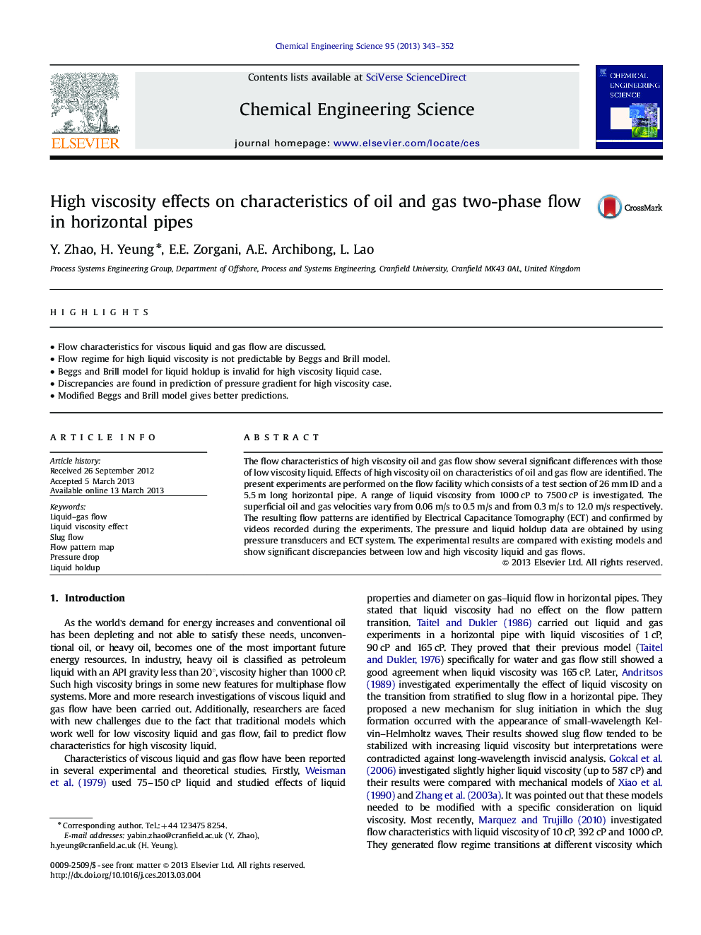 High viscosity effects on characteristics of oil and gas two-phase flow in horizontal pipes