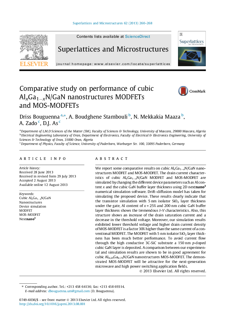 Comparative study on performance of cubic AlxGa1âxN/GaN nanostructures MODFETs and MOS-MODFETs