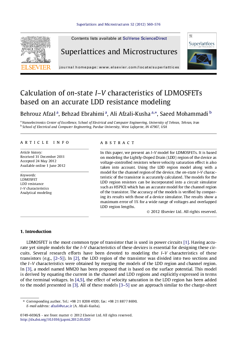 Calculation of on-state I-V characteristics of LDMOSFETs based on an accurate LDD resistance modeling