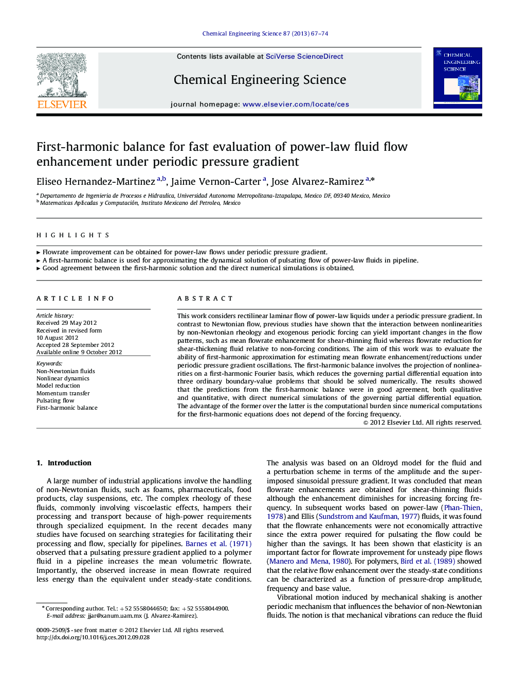 First-harmonic balance for fast evaluation of power-law fluid flow enhancement under periodic pressure gradient