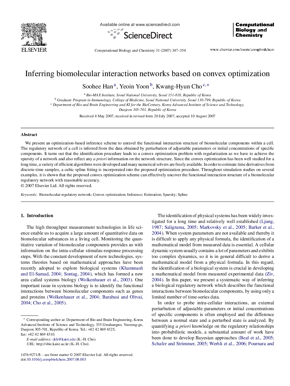 Inferring biomolecular interaction networks based on convex optimization