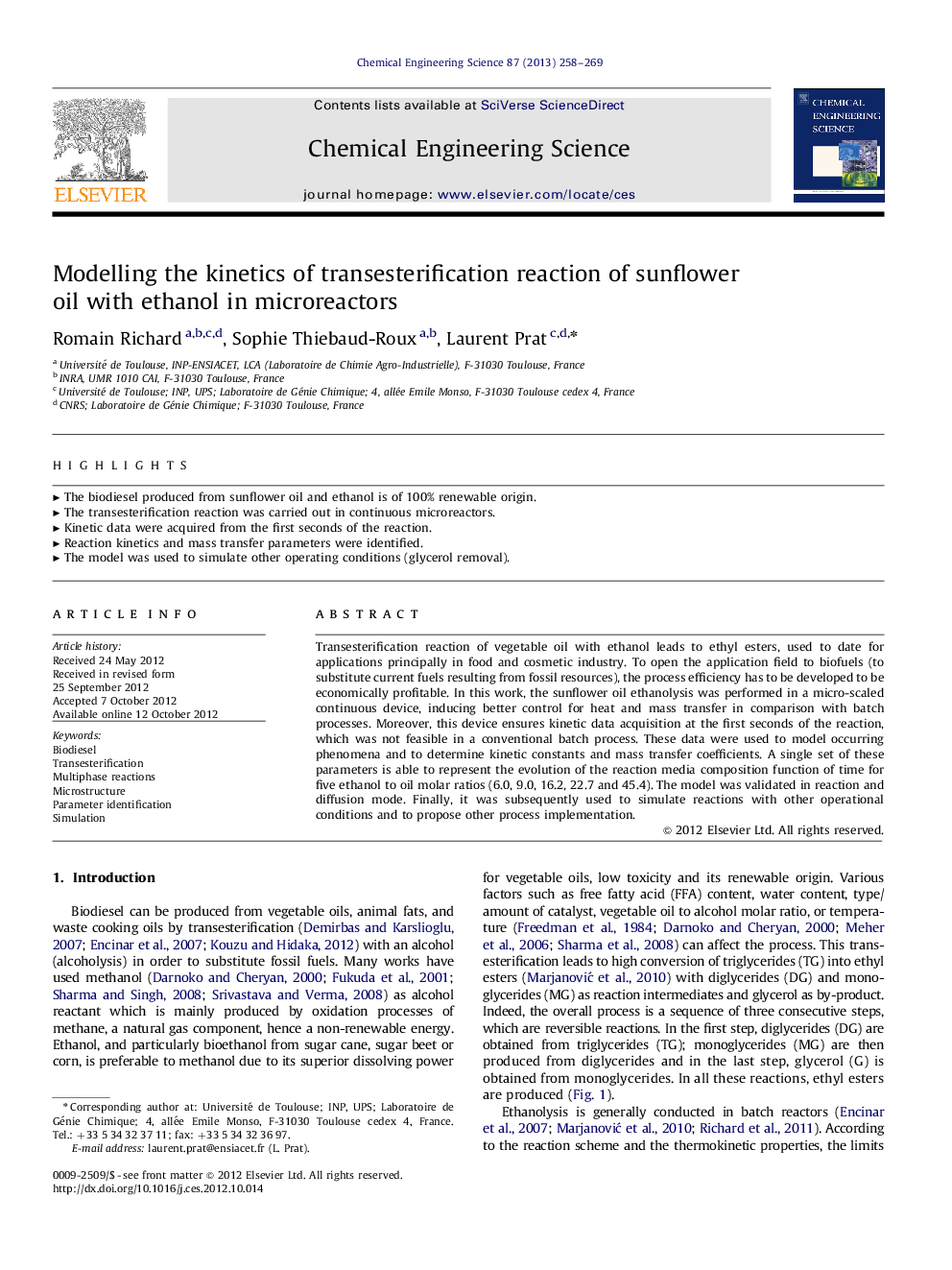 Modelling the kinetics of transesterification reaction of sunflower oil with ethanol in microreactors