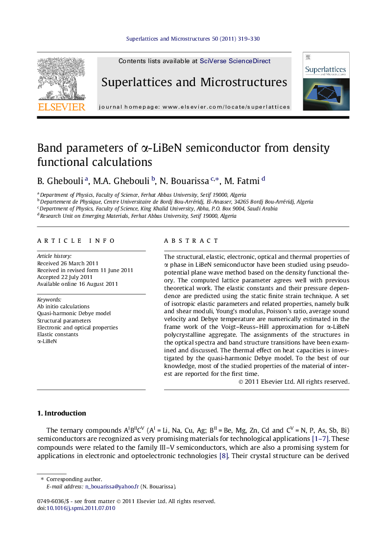 Band parameters of Î±-LiBeN semiconductor from density functional calculations