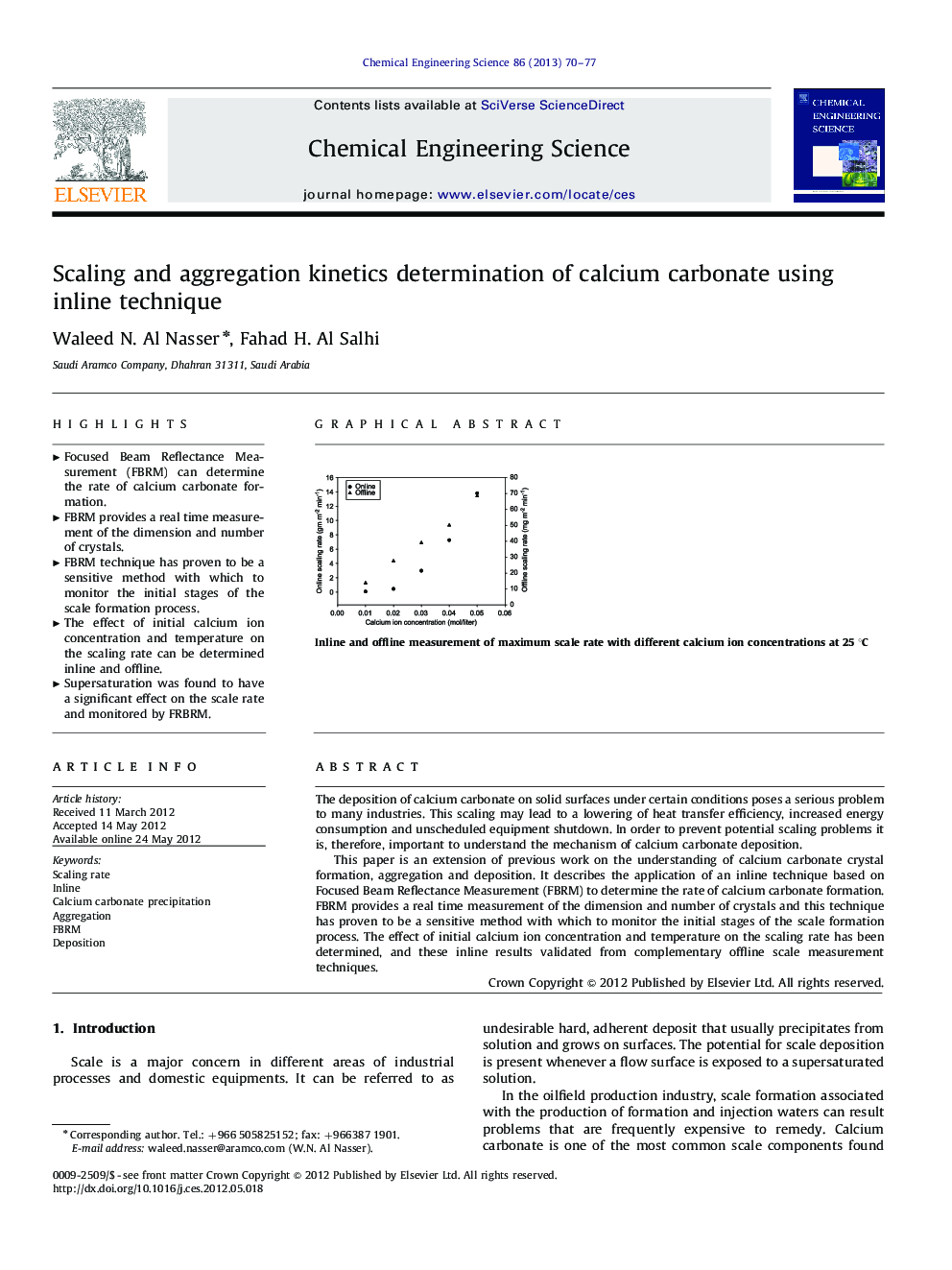 Scaling and aggregation kinetics determination of calcium carbonate using inline technique