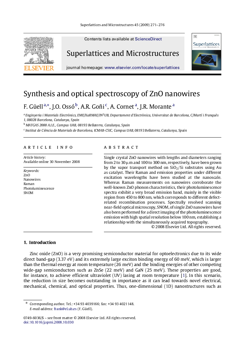 Synthesis and optical spectroscopy of ZnO nanowires