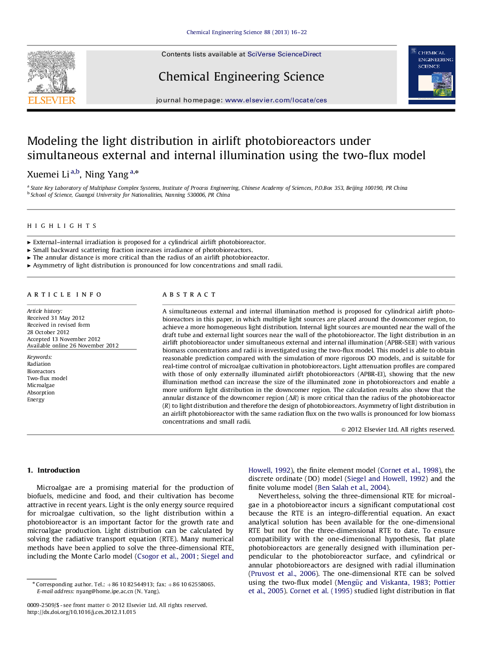 عکس صفحه اول مقاله: Modeling the light distribution in airlift photobioreactors under simultaneous external and internal illumination using the two-flux model Modeling the light distribution in airlift photobioreactors under simultaneous external and internal illumination using the two-flux model