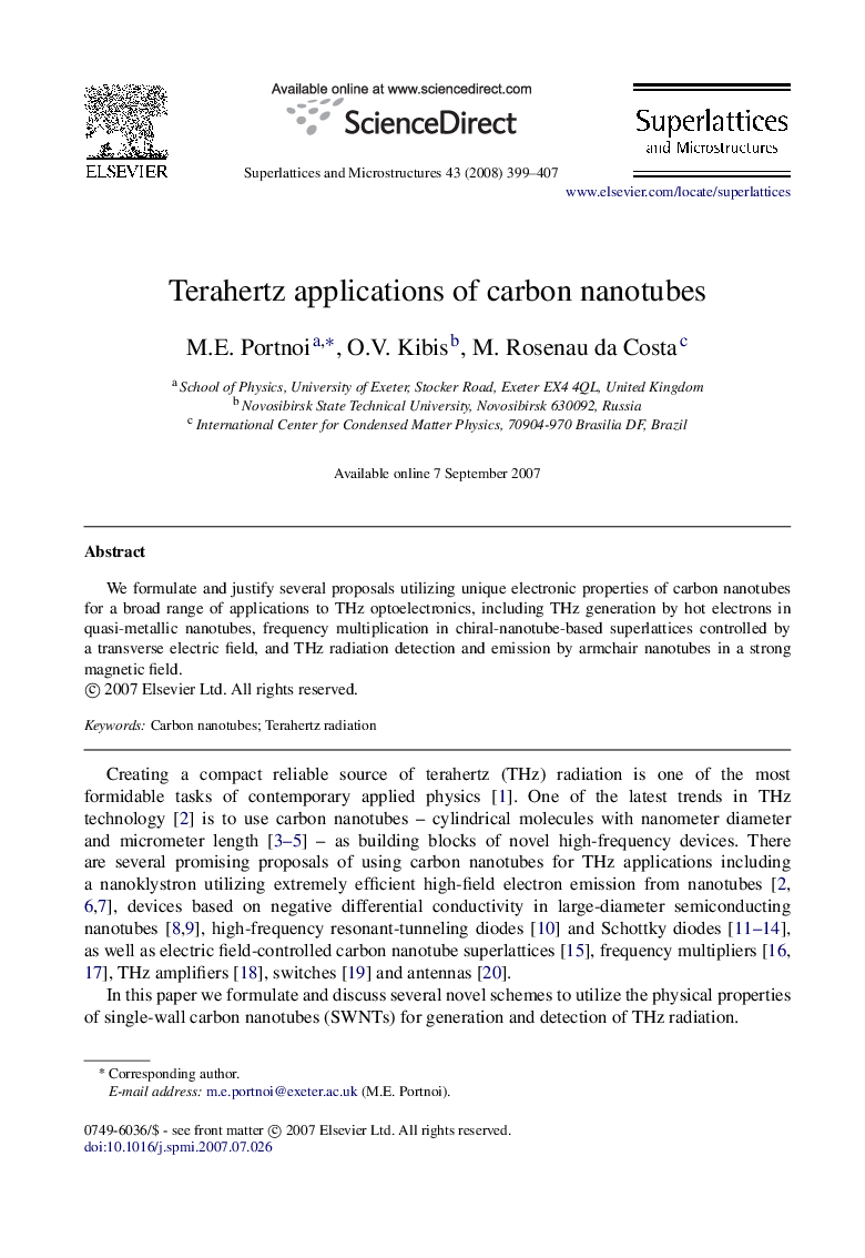 Terahertz applications of carbon nanotubes