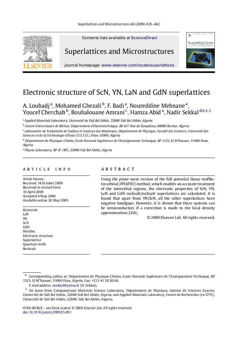 عکس صفحه اول مقاله: Electronic structure of ScN, YN, LaN and GdN superlattices Electronic structure of ScN, YN, LaN and GdN superlattices